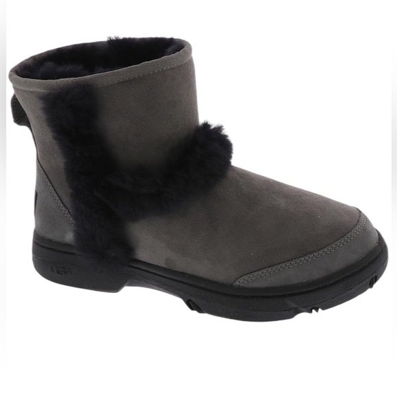 NEW! UGG GREY SUNBURST MINI SUEDE/ SHEEPSKIN COMFORT BOOTS - Picture 4 of 5